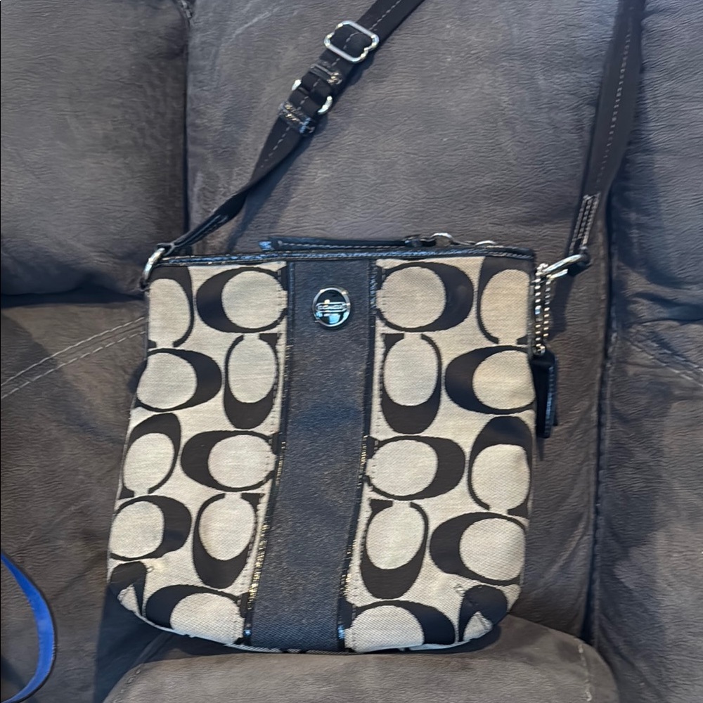 Coach Signature Crossbody Bag - Black and Beige